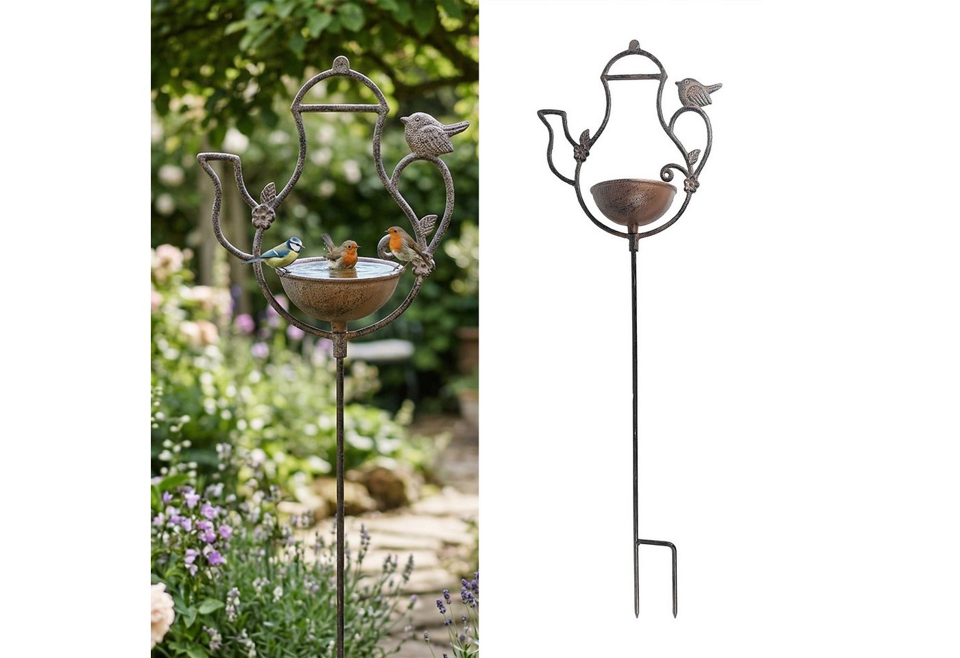 Relaxdays Vogeltränke Gusseisen Braun Wetterfest Frostsicher mit Erdspieß 86 cm x 27 cm x 13 cm 1,1 kg