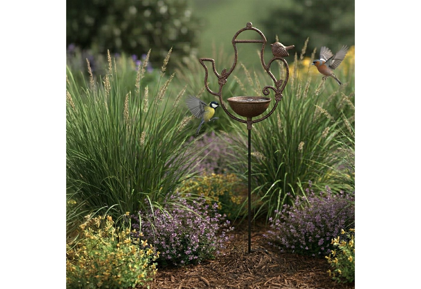 Relaxdays Vogeltränke Gusseisen Braun Wetterfest Frostsicher mit Erdspieß 86 cm x 27 cm x 13 cm 1,1 kg Bild 4