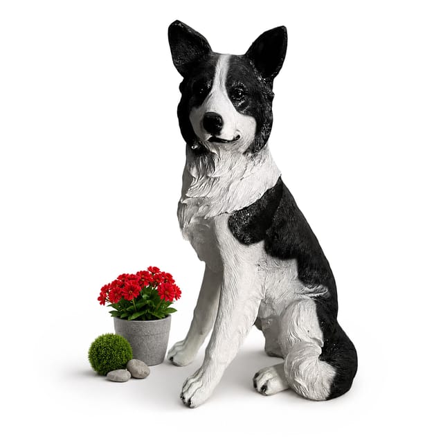 Relaxdays Gartenfigur Hund Polyresin Fiberglas Naturfarben Collie Wetterbeständig Frostfest 68 cm x 34,5 cm x 43 cm