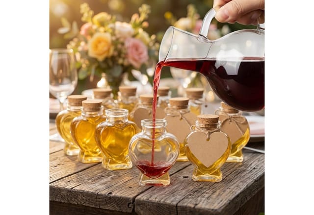 Relaxdays Glasflaschen 12er Set Glas Transparent Natur Herzförmig Korkverschluss Spülmaschinengeeignet 7,5 cm x 6 cm x 4 cm 90 ml