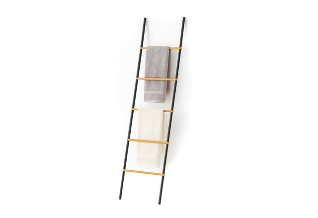 Relaxdays Handtuchleiter Bambus Eisen Schwarz 164 cm x 45 cm x 2 cm