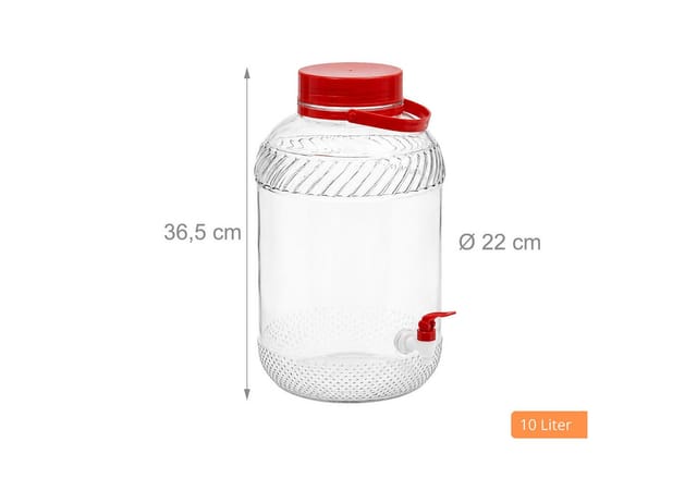 Relaxdays Getränkespender Glas Kunststoff Rot mit Zapfhahn Tragbar Spülmaschinenfest 36,5 cm x ø 22 cm 10,