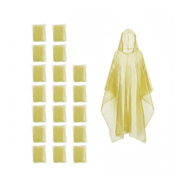 Relaxdays Regenponcho Polyethylen Gelb mit Kapuze 20er Set 123 cm x 125 cm 20 g