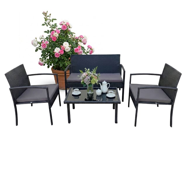 Relaxdays Gartenmöbel Set Polyrattan Schwarz 4-teilig 106 cm x 58 cm x 78 cm