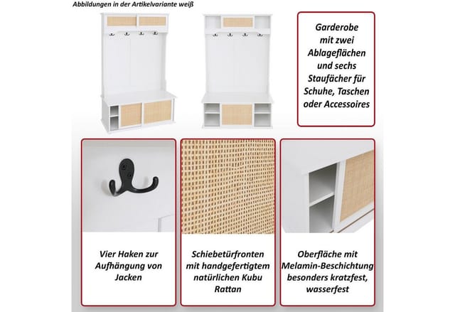MCW Garderobe P25 Melamin Kubu Rattan 163x100x47cm Dunkelgrau
