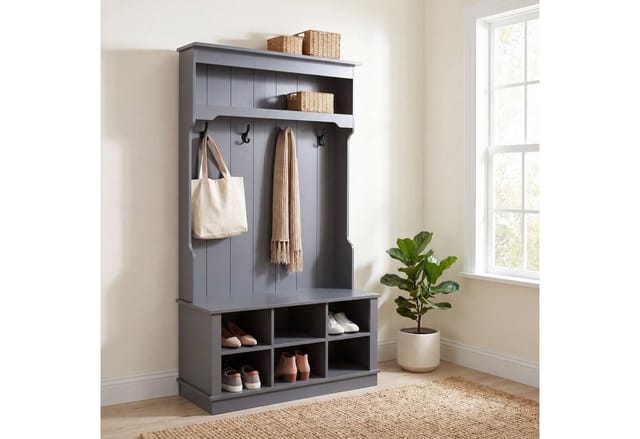 MCW Garderobe P26 4 Haken Staufach Ablage Melamin 170x100x39cm Dunkelgrau