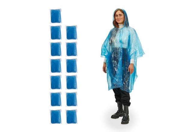 Relaxdays Regenponcho PE Blau mit Kapuze Einweg Unisex 13er Set