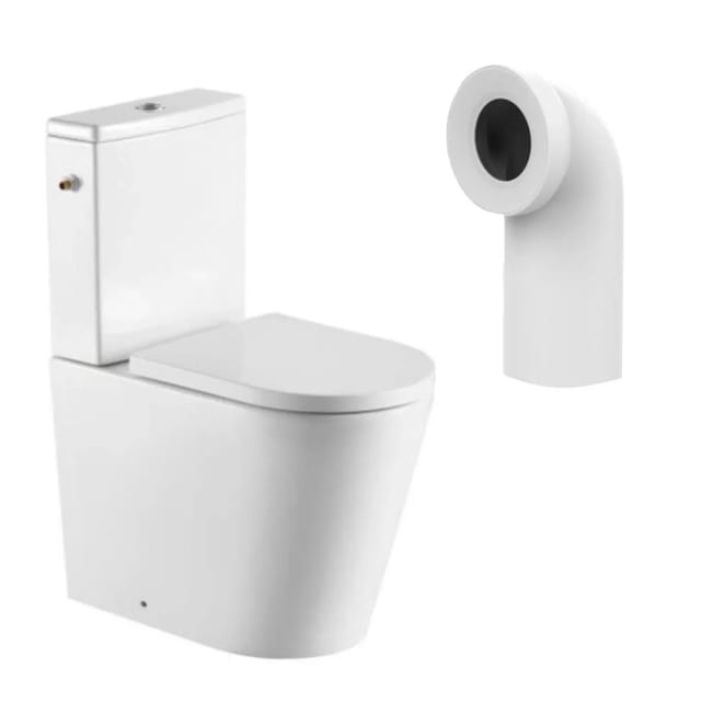 Swiss Aqua Technologies Stand-Kombi-WC Spülrandlos FINE Wasseranschluss Links/Rechts Inkl. Softclose-Sitz WC-Anschlussbogen 90° Weiß