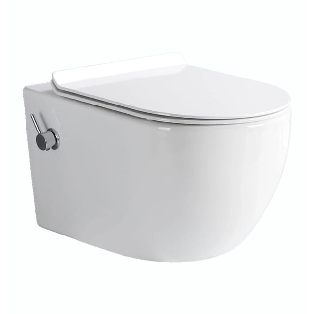 Glasdeals Spülrandloses Wand-WC Dusch-WC inkl. Kalt- und Warmwasserarmatur mit WC Sitz und Deckel TAHARET