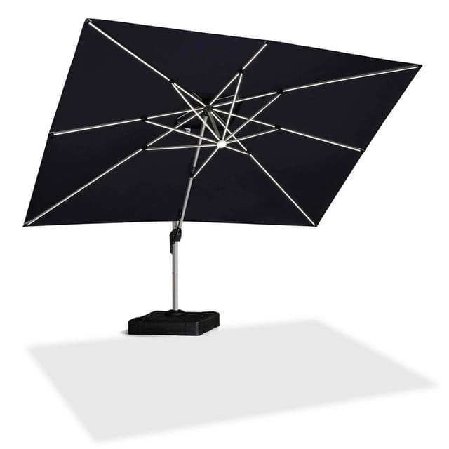 PURPLE LEAF Sonnenschirm Rechteckig 270 X 365 cm Außenbereich Alu Ampelschirm Gartenschirm mit Solar LED Grau