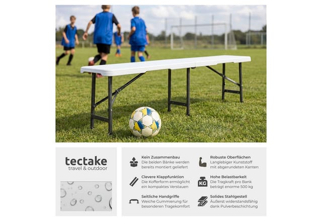 Tectake 2Er Set Campingklappbank Panja Wetterfest Je 500 kg Belastbar Robuster Kunststoff 27 5 x 180 x 42 cm Weiß
