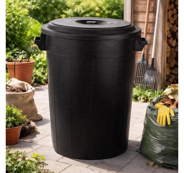 BigDean Universaltonne 100 Liter mit Deckel und 2 Tragegriffen Allzwecktonne Schwarz