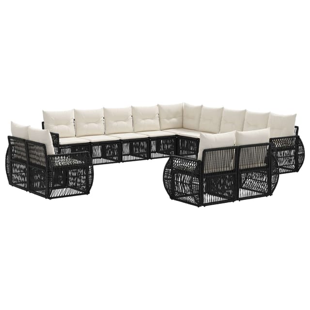 vidaXL Gartensofa-Set 13-Tlg Schwarz und Cremeweiß Poly-Rattan 3435598