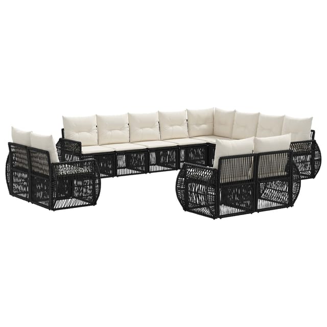 vidaXL Gartensofa-Set 12-Tlg Schwarz und Cremeweiß Poly-Rattan 3435592