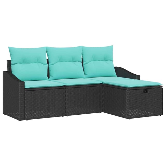 vidaXL Sofa Set mit Kissen mit Speicher 4-Tlg Schwarz Poly Rattan 3359255