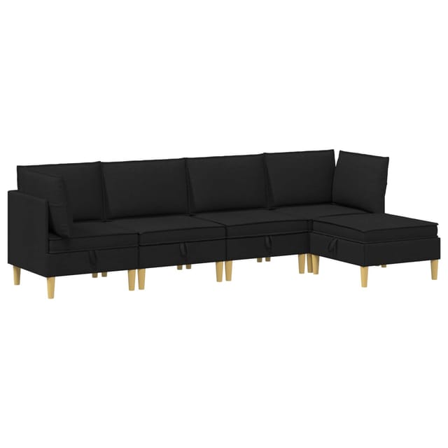vidaXL Wohnzimmergarnitur mit Kissen mit Speicher 5 Stk Schwarz Stoff 3413686
