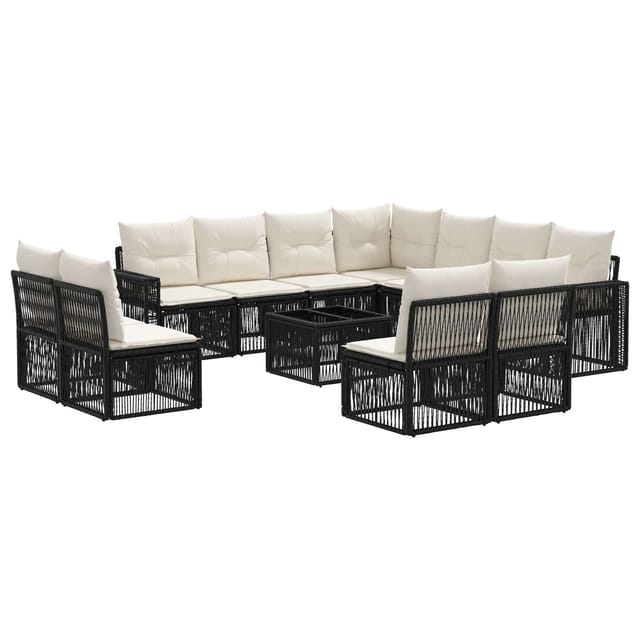 vidaXL Gartensofa-Set 12-Tlg Schwarz und Cremeweiß Poly-Rattan 3435160