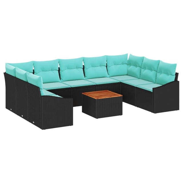 vidaXL Gartensofa-Set mit Kissen 10-Tlg Schwarz Poly-Rattan 3347879