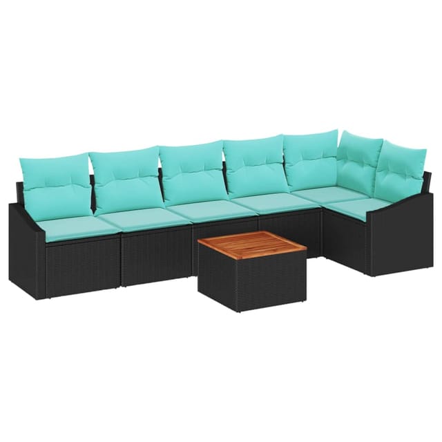 vidaXL Gartensofa-Set mit Kissen 7-Tlg Schwarz Poly-Rattan 3347844