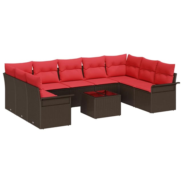 vidaXL Garten-Sofa-Set mit Kissen 10 Stk Braun Poly Rattan 3354203