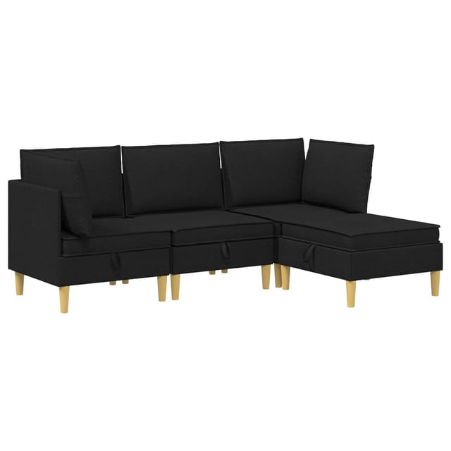 vidaXL Wohnzimmergarnitur mit Kissen mit Speicher 4 Stk Schwarz Stoff 3413685