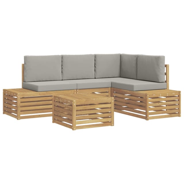 vidaXL Outdoor-Sofagarnitur mit Kissen 5 Stück Weiß und Hellgrau 3392471