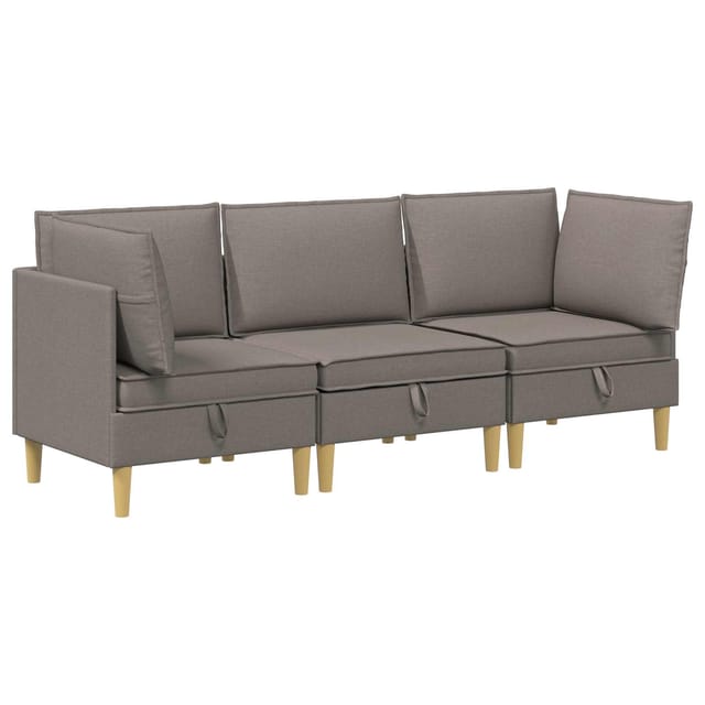 vidaXL Wohnzimmergarnitur mit Kissen mit Speicher 3 Stk Taupe Stoff 3413703