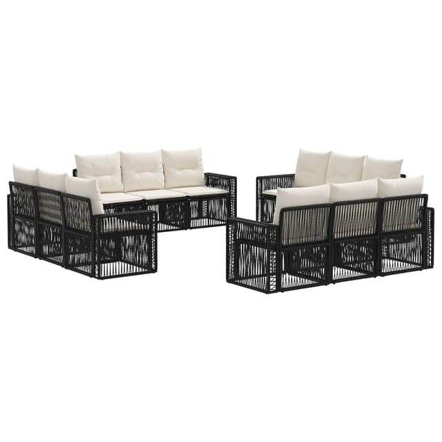 vidaXL Gartensofa-Set 12-Tlg Schwarz und Cremeweiß Poly-Rattan 3435073