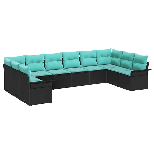 vidaXL Gartensofa-set mit Speicher 10 Stk Schwarz Poly-Rattan 3354215