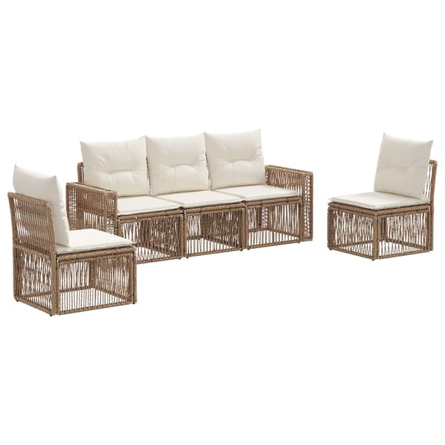 vidaXL Gartensofa-Set 5-Tlg Beige und Cremeweiß Poly-Rattan 3435081