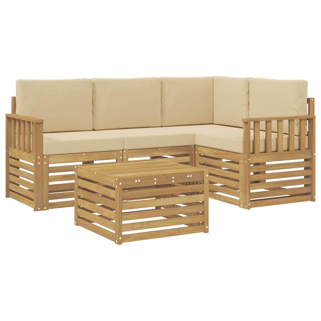 vidaXL Outdoor-Sofagarnitur 5-Tlg Weiß und Beige 59 x 59 x 37 cm 3391788