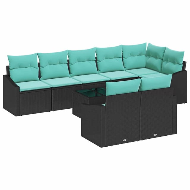 vidaXL Sofa Set mit Kissen 9-Tlg Schwarz Poly Rattan 3346786