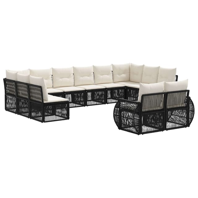 vidaXL Gartensofa-Set 12-Tlg Schwarz und Cremeweiß Poly-Rattan 3435562