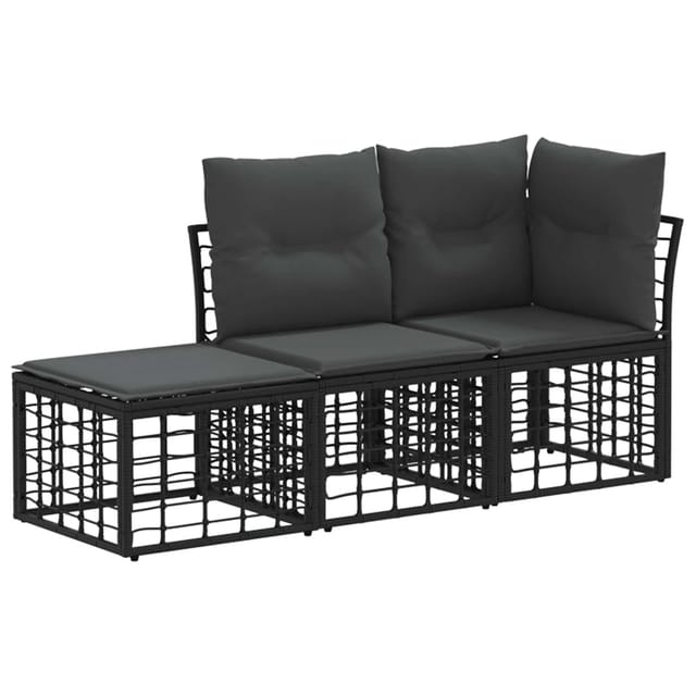 vidaXL Outdoor-Sofagarnitur mit Kissen 3 Stk Schwarz Polyester 3437441