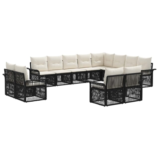 vidaXL Gartensofa-Set 12-Tlg Schwarz und Cremeweiß Poly-Rattan 3435004
