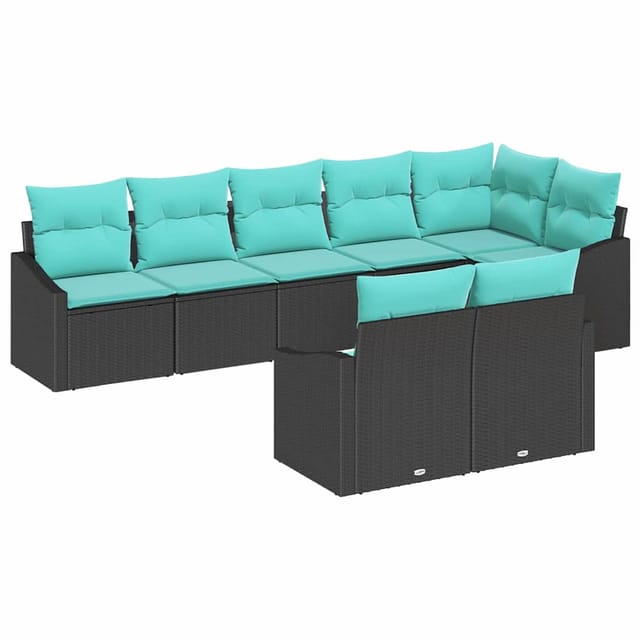 vidaXL Sofa Set mit Kissen 8-Tlg Schwarz Poly-Rattan 3346776