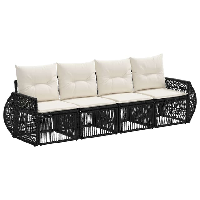 vidaXL Gartensofa-Set 4-Tlg Schwarz und Cremeweiß Poly-Rattan 3435340
