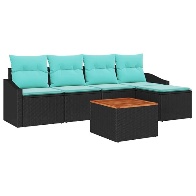 vidaXL Gartensofa-Set mit Kissen 6-Tlg Schwarz Poly-Rattan 3347823