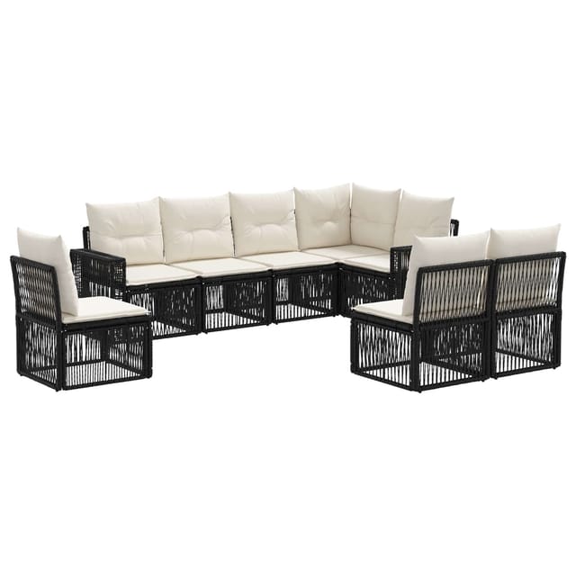 vidaXL Gartensofa-Set 8-Tlg Schwarz und Cremeweiß Poly-Rattan 3435139