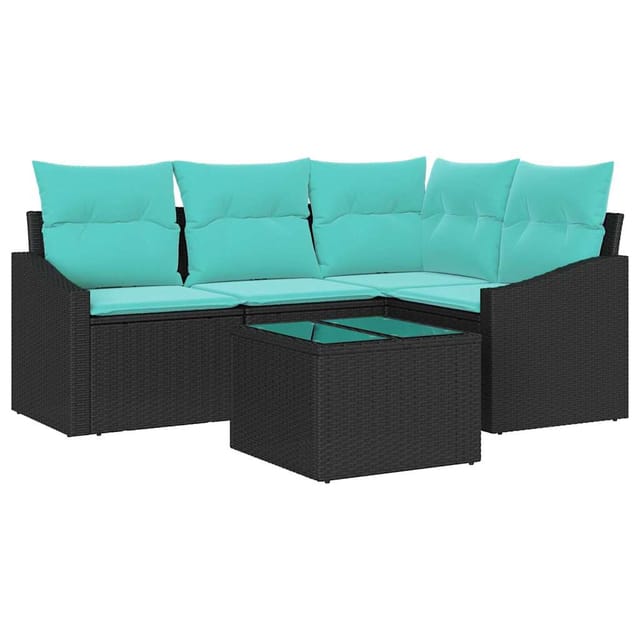 vidaXL Sofa Set mit Kissen 5-Tlg Schwarz Poly-Rattan 3346716