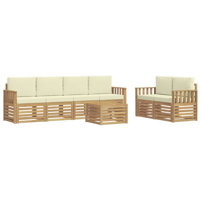 vidaXL Outdoor-Sofagarnitur mit Kissen 7-Tlg Weiß und Creme Polyester 3391425