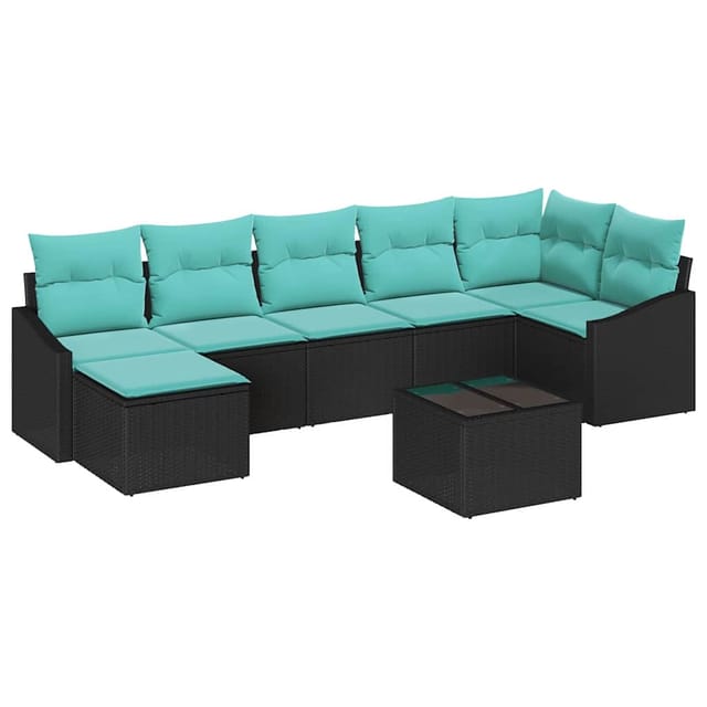 vidaXL Sofa Set mit Kissen 8-Tlg Schwarz Poly Rattan 3346826