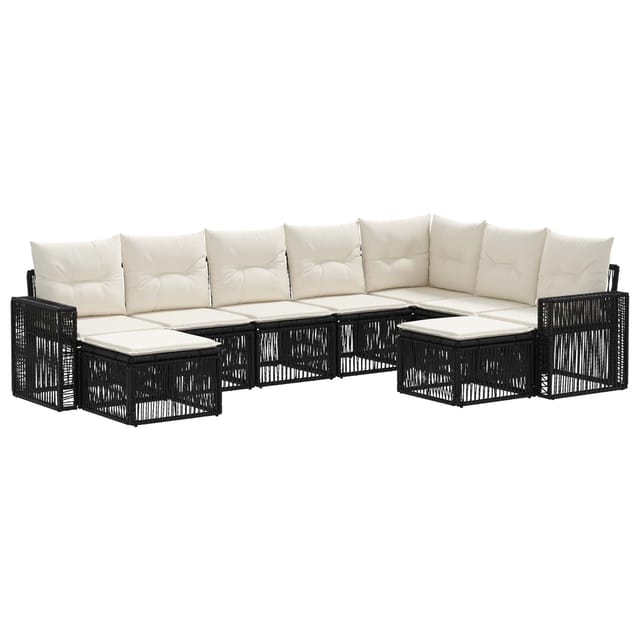 vidaXL Gartensofa-Set 9-Tlg Schwarz und Cremeweiß Poly-Rattan 3435310
