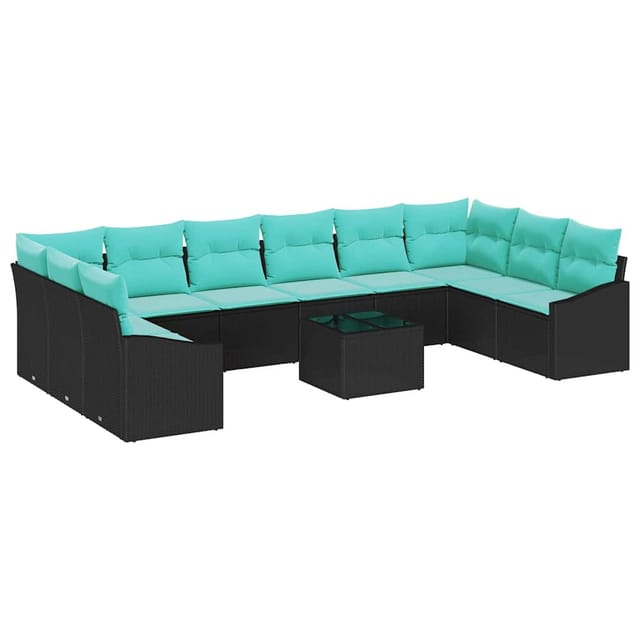 vidaXL Sofa Set mit Kissen 11-Tlg Schwarz Poly Rattan 3346916