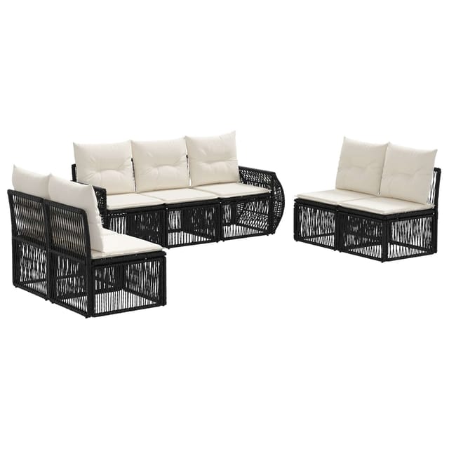vidaXL Gartensofa-Set 7-Tlg Schwarz und Cremeweiß Poly-Rattan 3435385