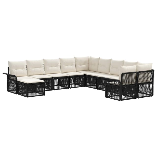 vidaXL Gartensofa-Set 11-Tlg Schwarz und Cremeweiß Poly-Rattan 3435028