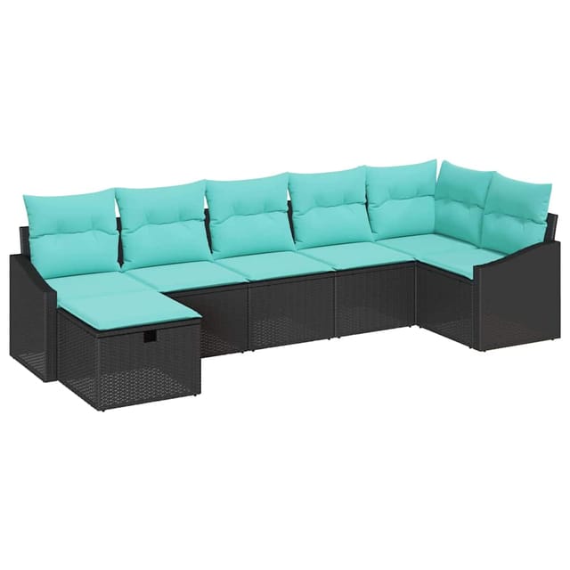 vidaXL Sofa Set mit Kissen mit Speicher Schwarz Poly-Rattan 3359305