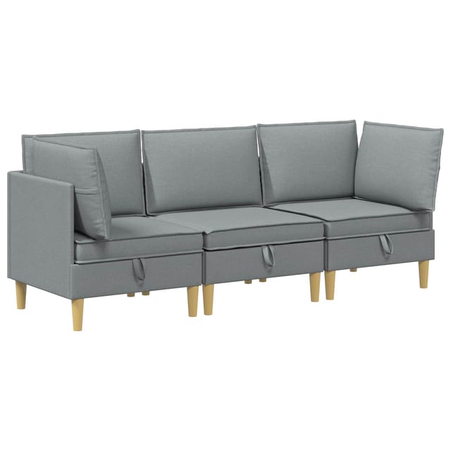 vidaXL Wohnzimmergarnitur mit Kissen mit Speicher 3 Stk Hellgrau Stoff 3413673