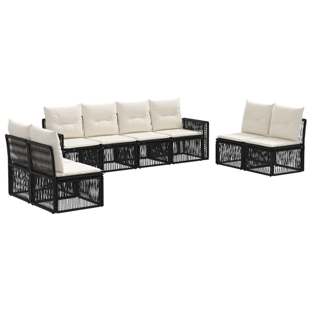 vidaXL Gartensofa-Set 8-Tlg Schwarz und Cremeweiß Poly-Rattan 3435097