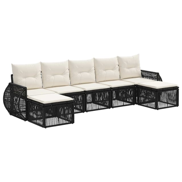 vidaXL Gartensofa-Set 7-Tlg Schwarz und Cremeweiß Poly-Rattan 3435502